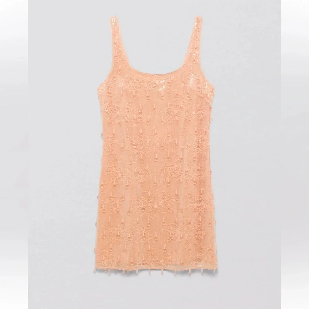 New SIMKHAI | Pallas Lily Peach Orange Beaded Tassel Fringe Mini Dress New NWT 0 - Picture 7 of 13